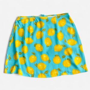 Vintage Express Blue & Yellow Lemon Fruit Print Rayon Mini Skirt